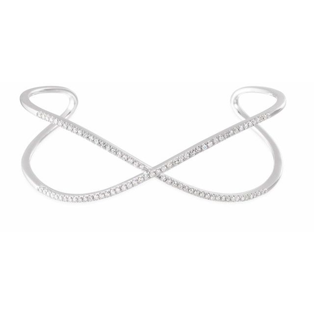 14K White 3/4 CTW Natural Diamond Criss-Cross Cuff 7" Bracelet