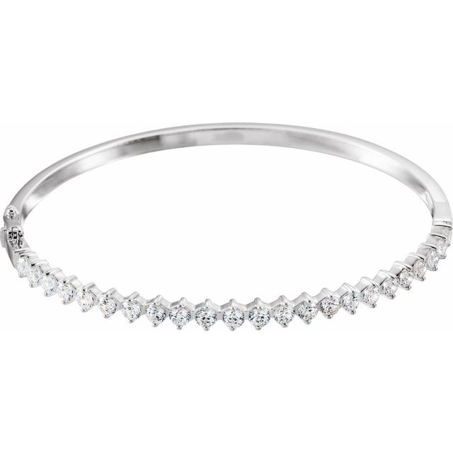 Sterling Silver 3 mm Round Cubic Zirconia Bangle 7" Bracelet
