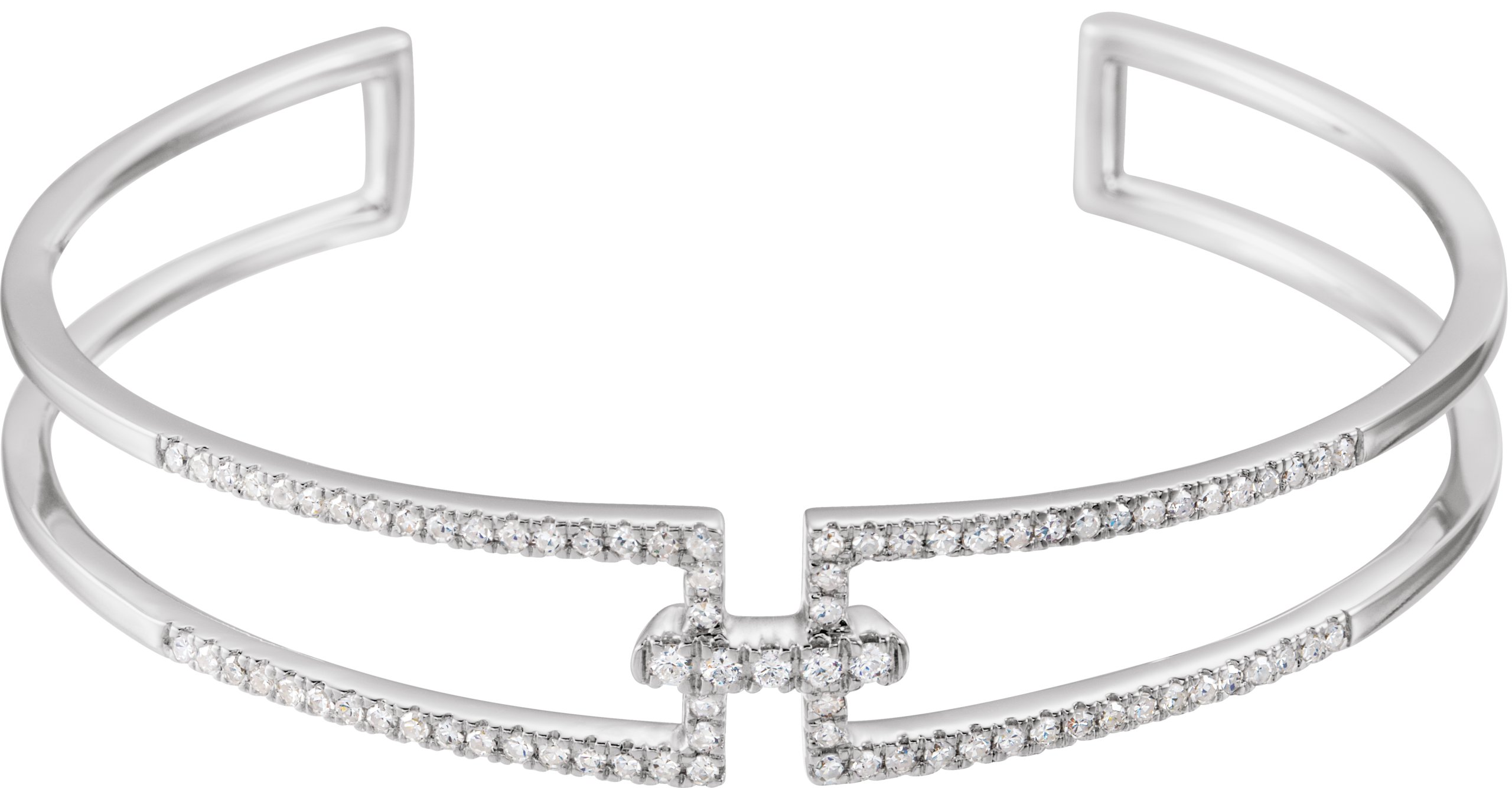 14K White 3/4 CTW Natural Diamond Cuff 6" Bracelet 