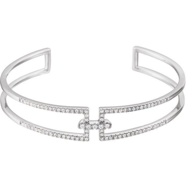 14K White 3/4 CTW Natural Diamond Cuff 6" Bracelet 