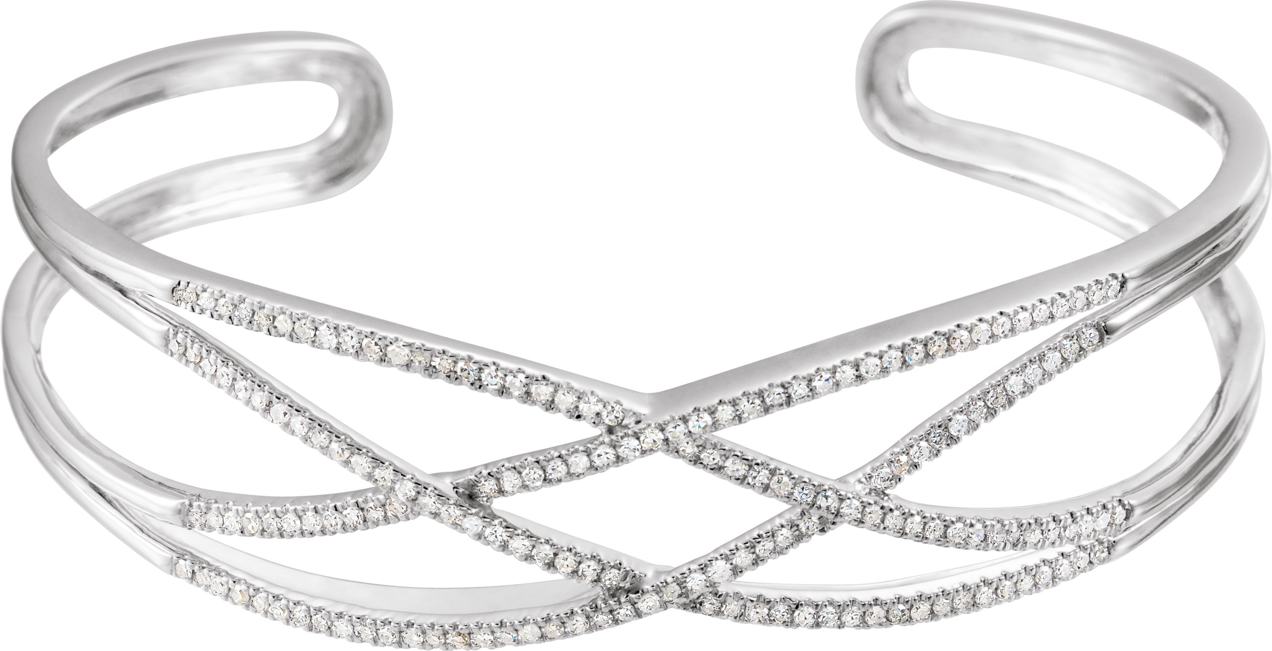 14K White 3/4 CTW Natural Diamond Criss-Cross Cuff 7" Bracelet 