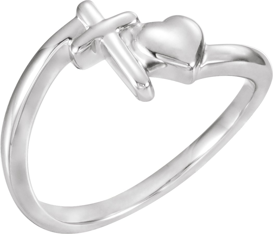 14K White Cross & Heart Chastity Ring