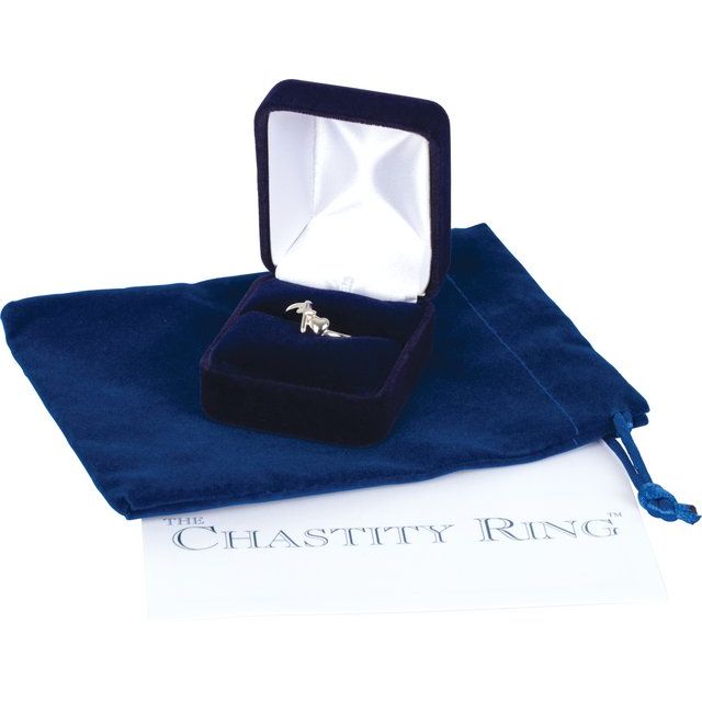 14K White Cross & Heart Chastity Ring