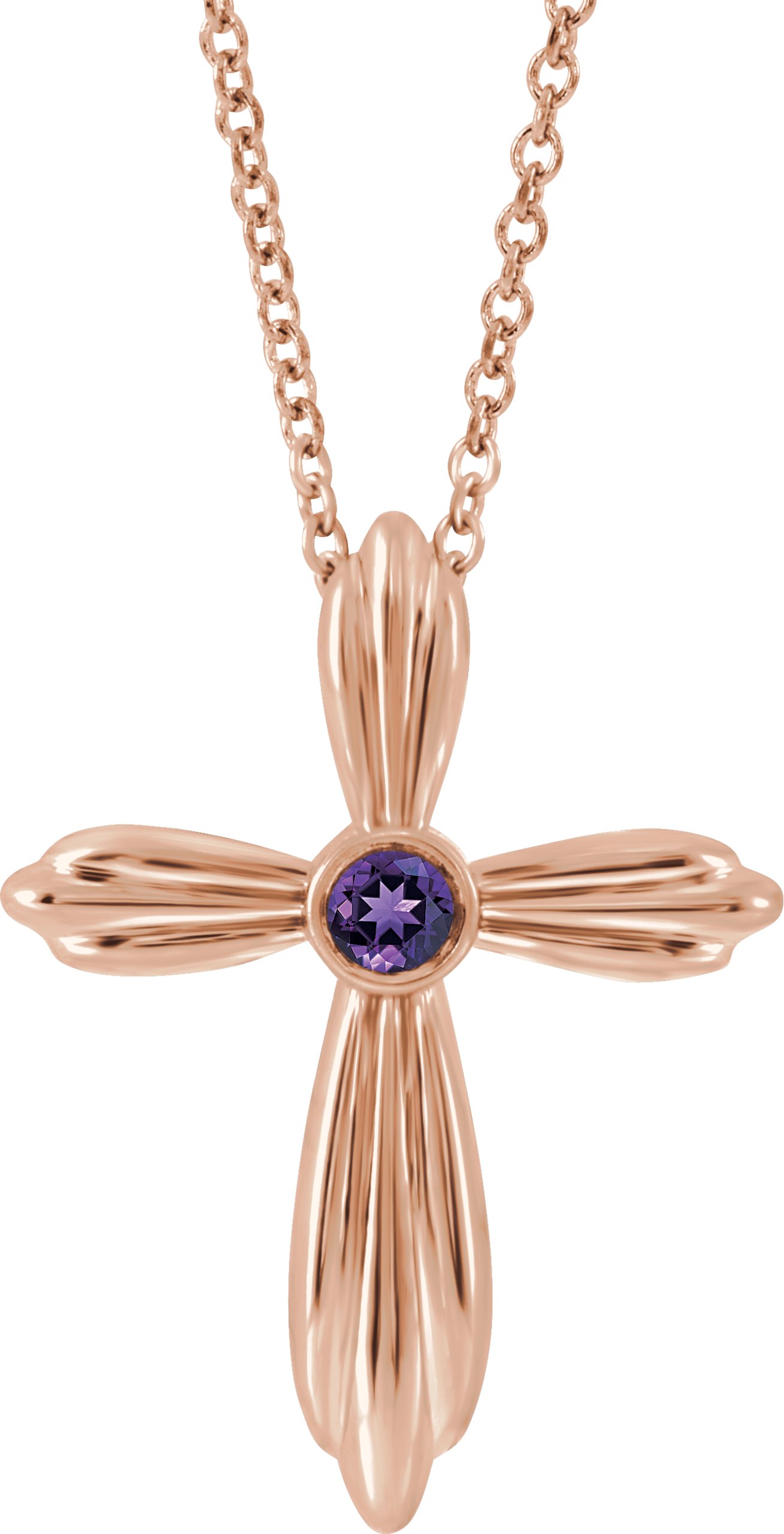 14K Rose Natural Amethyst Cross 16-18" Necklace