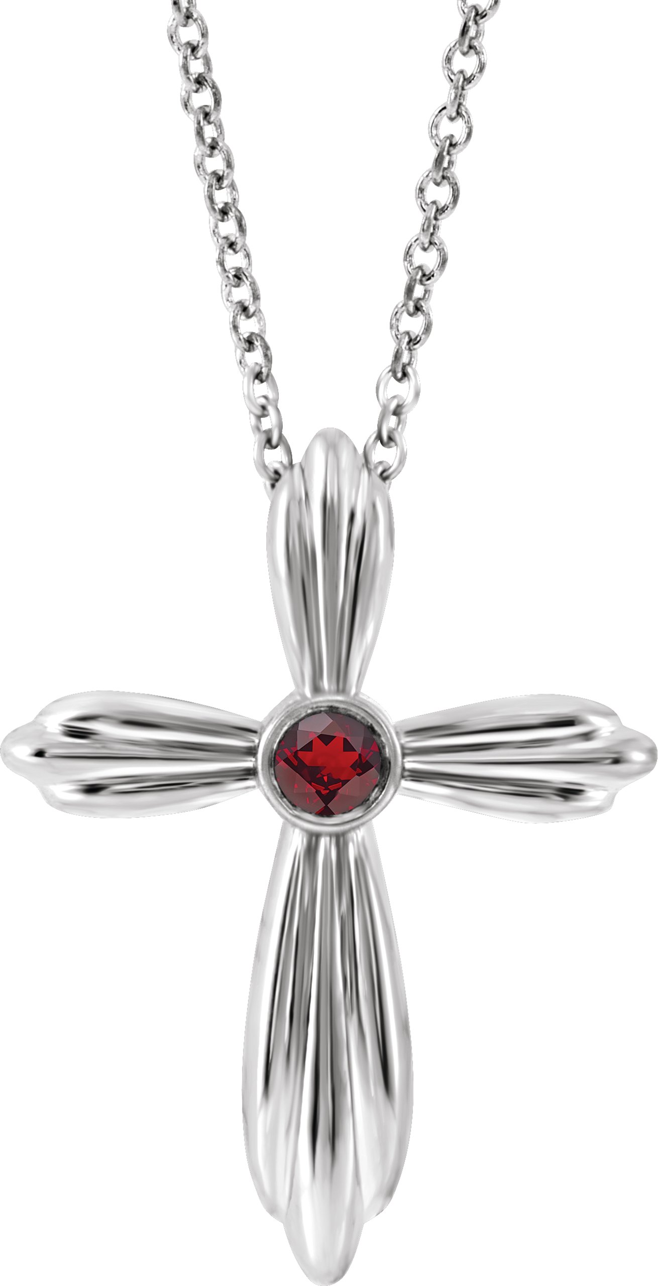 Sterling Silver Natural Mozambique Garnet Cross 16-18"  Necklace      