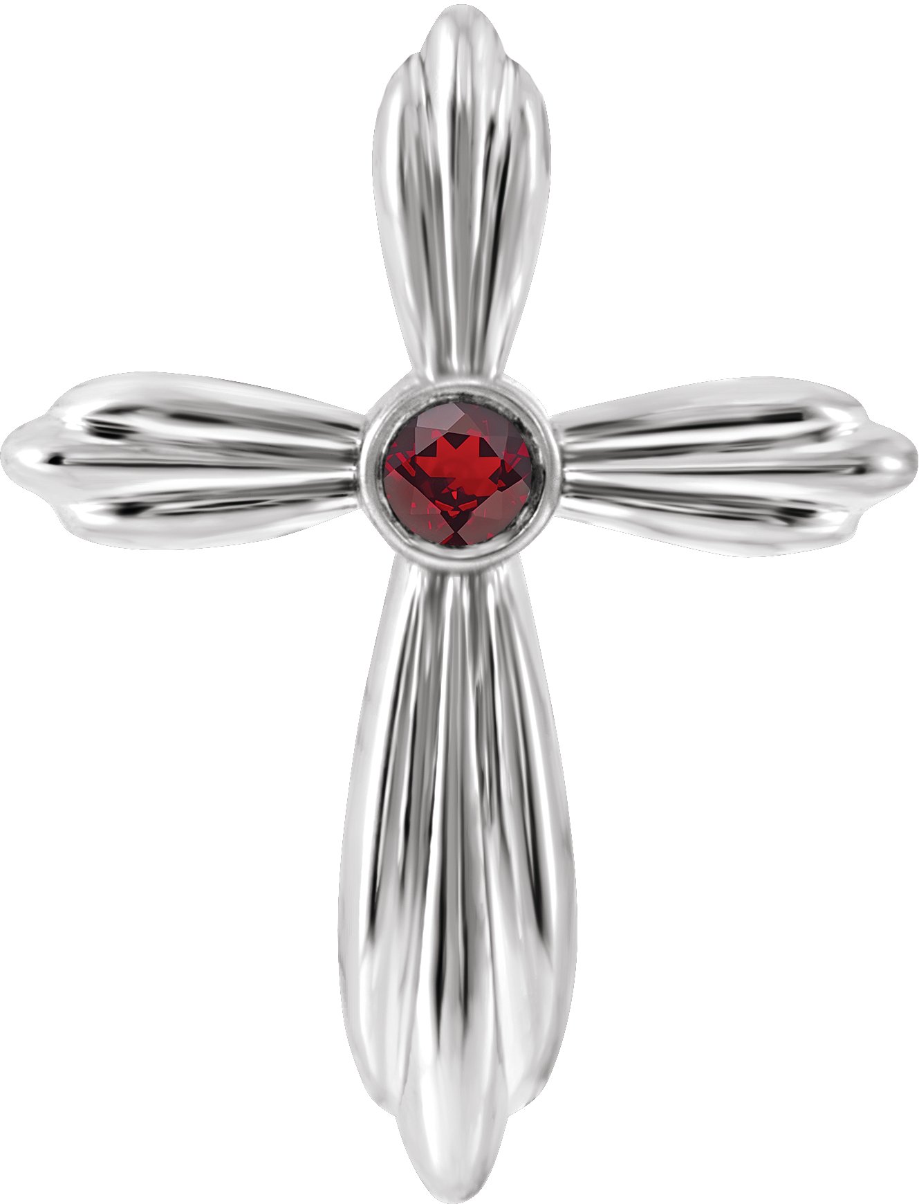 14K White Mozambique Garnet Cross Pendant   