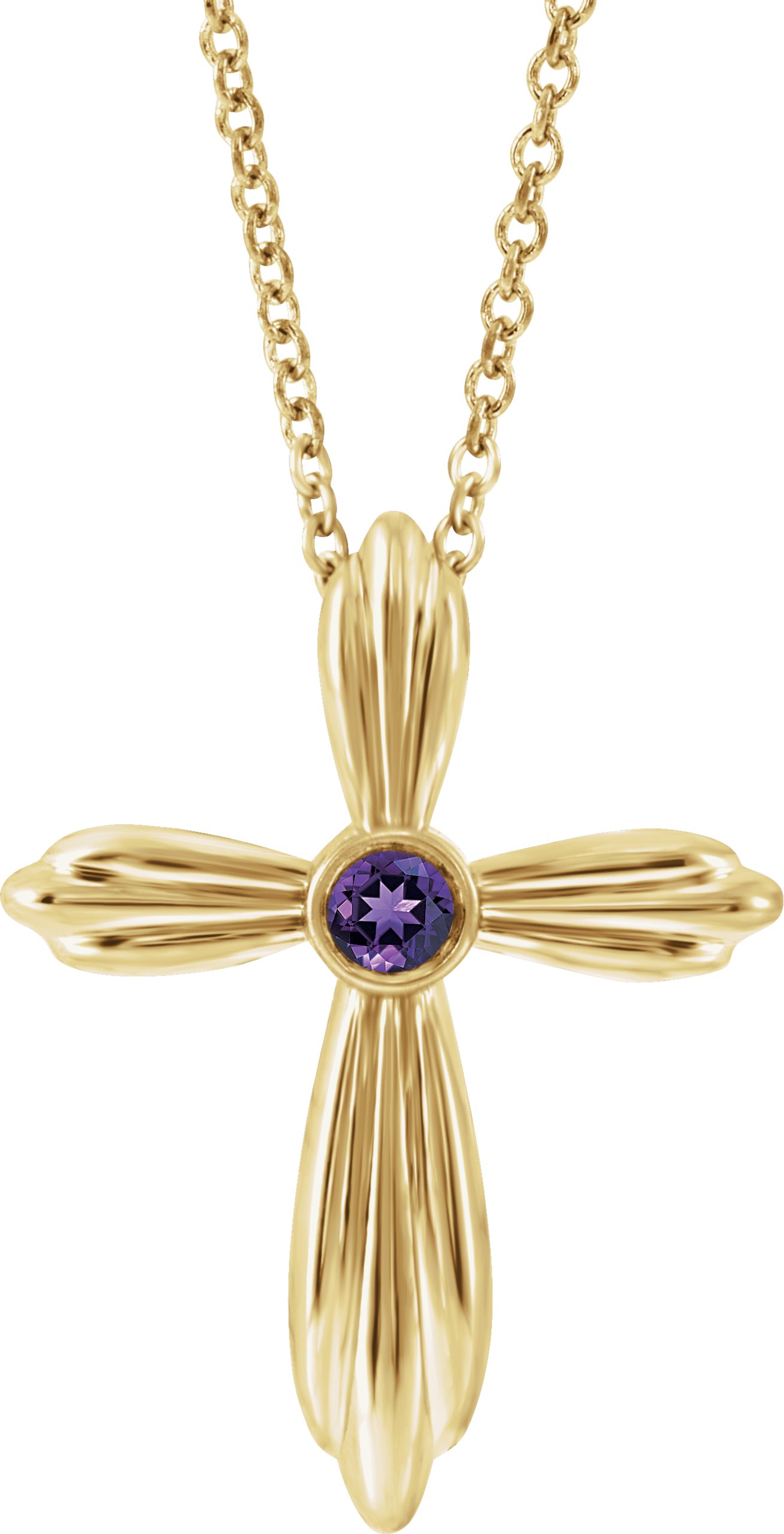 14K Yellow Natural Amethyst Cross 16-18" Necklace