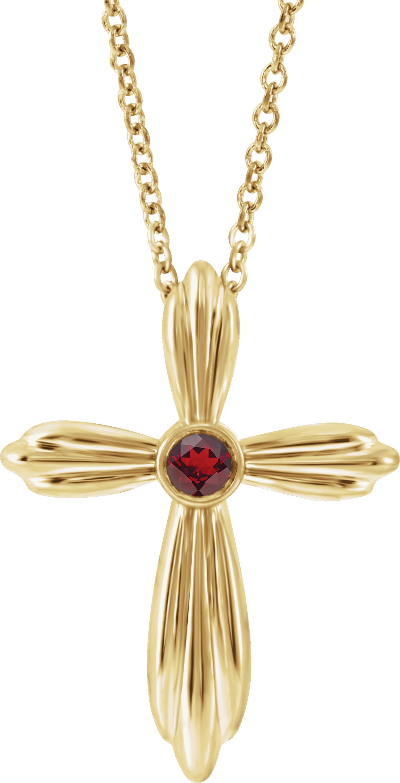 14K Yellow Mozambique Garnet Cross 16-18 Necklace      