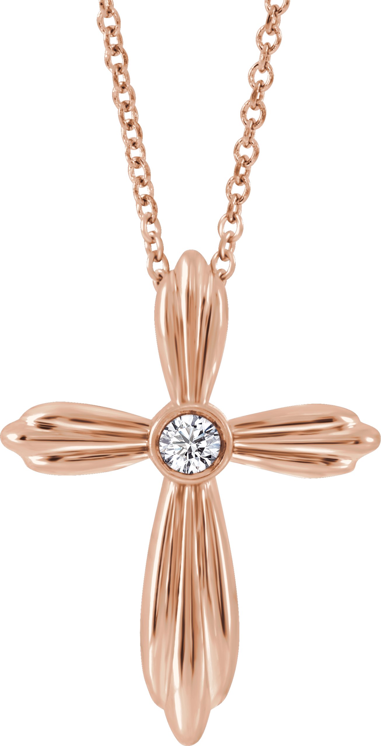 14K Rose Diamond Cross 16-18" Necklace