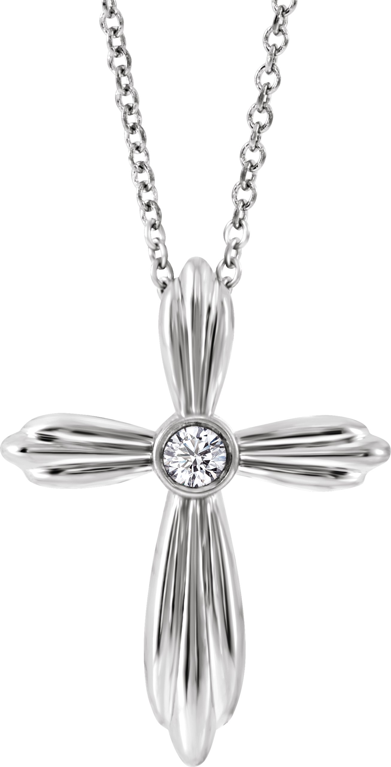 14K White .06 CTW Natural Diamond Cross 16-18" Necklace         