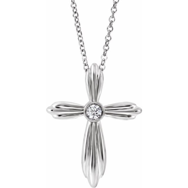 Sterling Silver .06 CTW Natural Diamond Cross 16-18" Necklace         