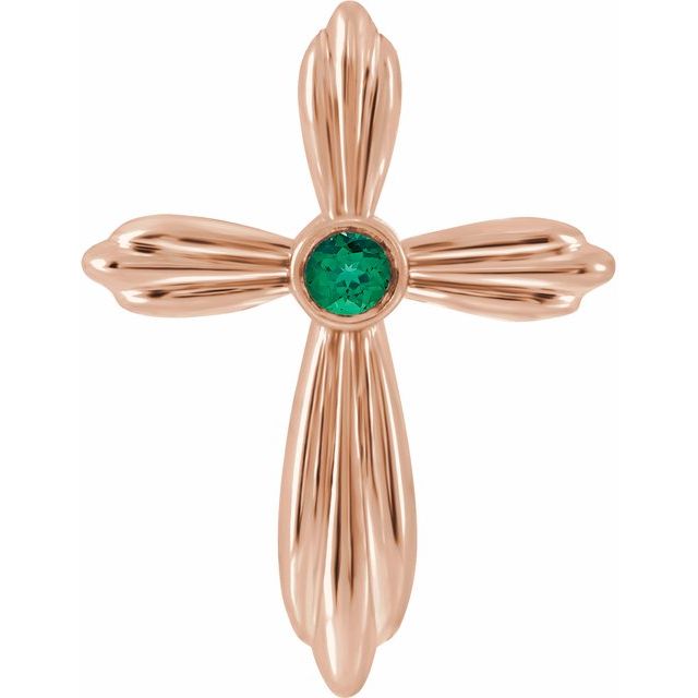 14K Rose Natural Emerald Cross Pendant          