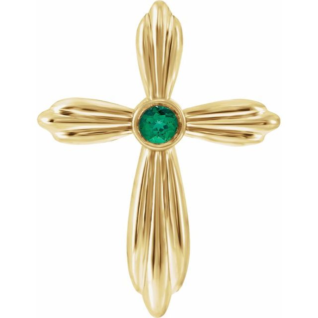 14K Yellow Lab-Grown Emerald Cross Pendant