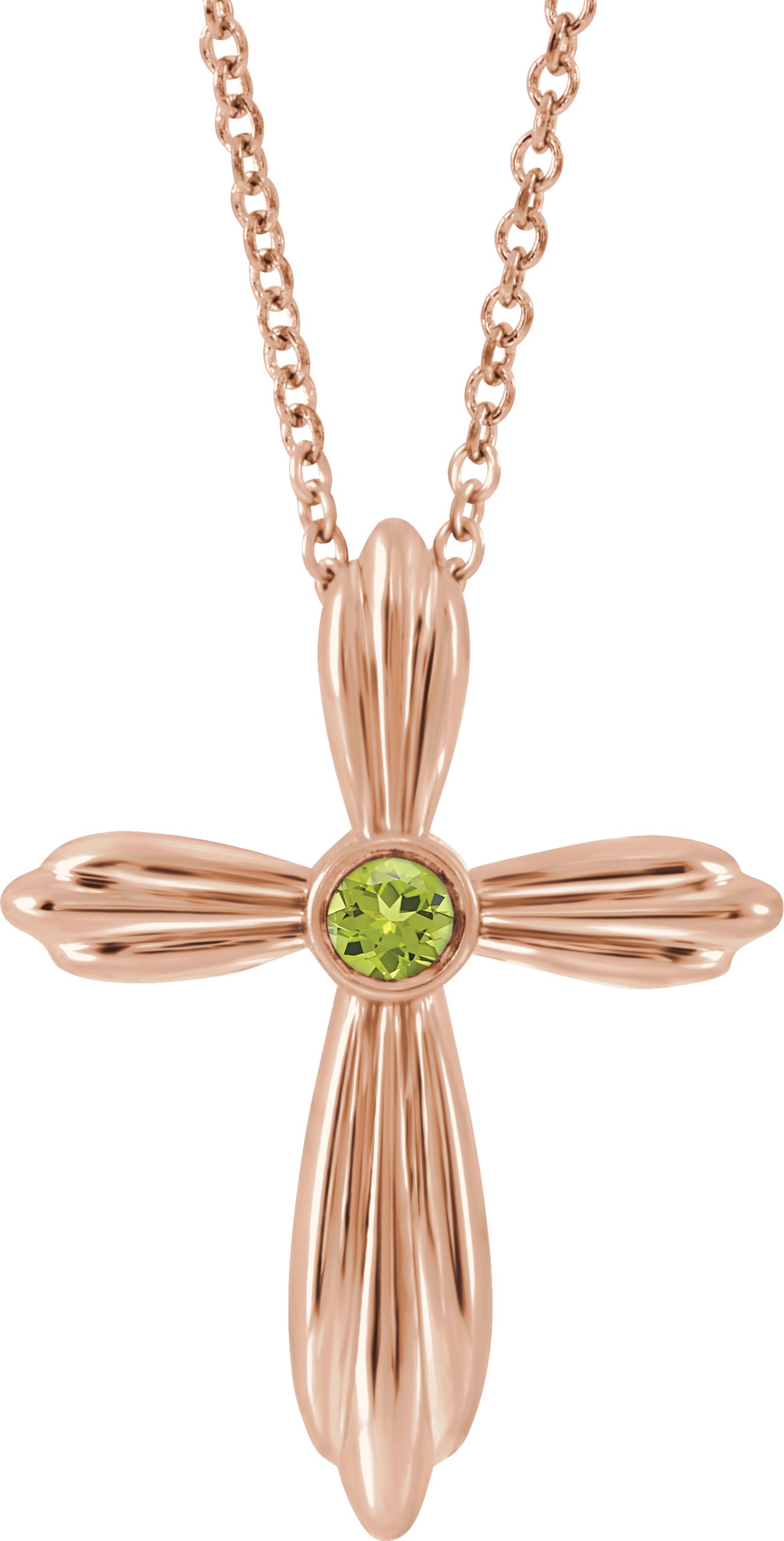 14K Rose Natural Peridot Cross 16-18" Necklace