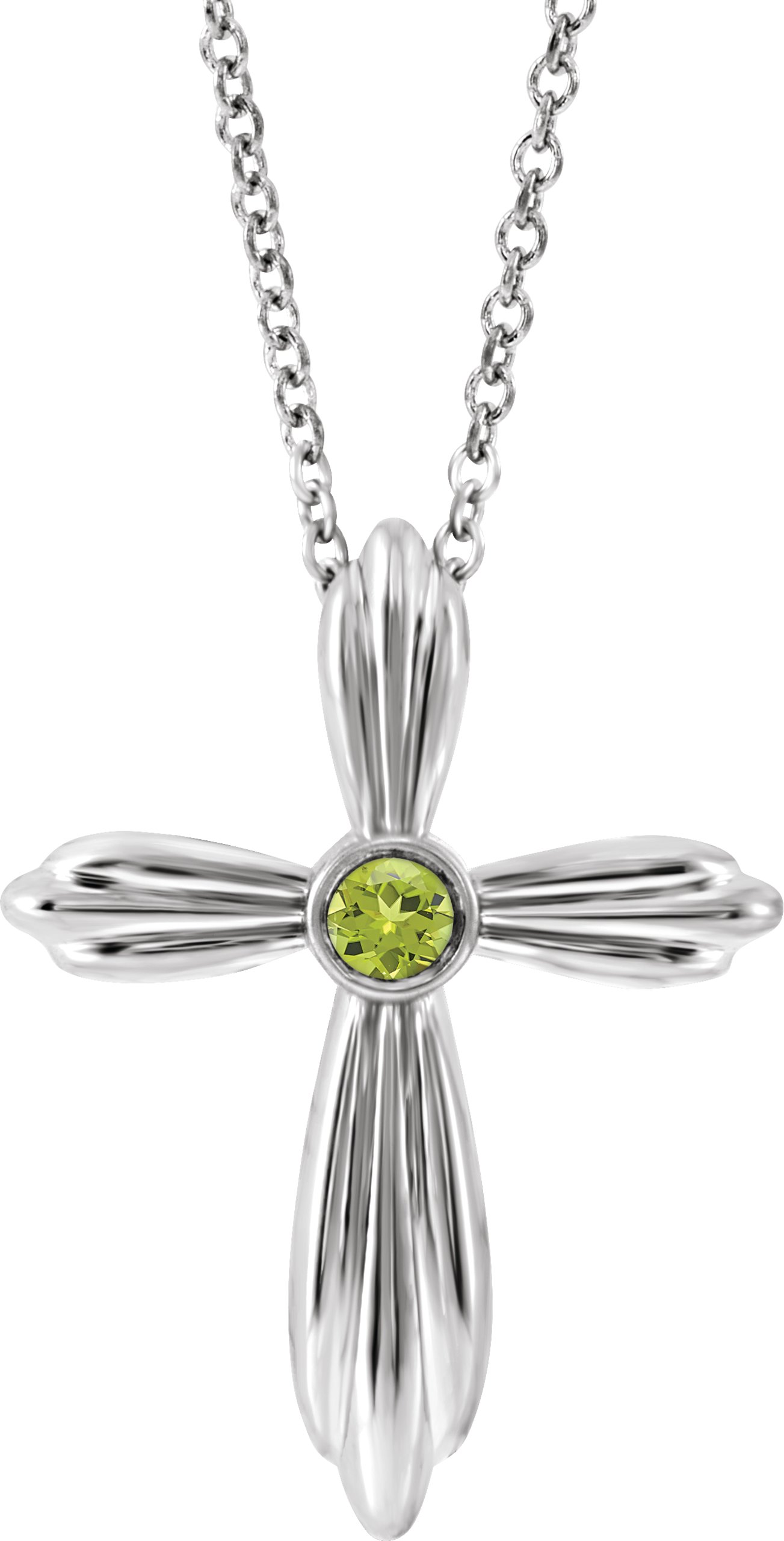 14K White Peridot Cross 16-18" Necklace