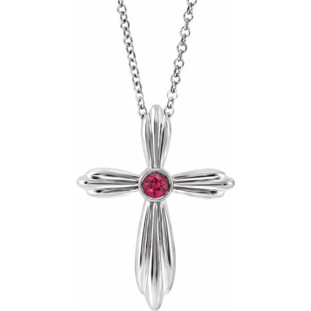 Sterling Silver Natural Ruby Cross 16-18