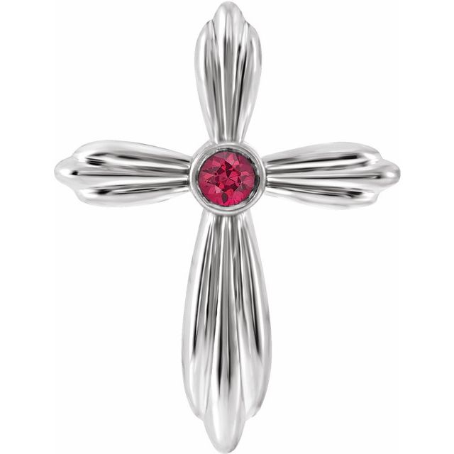 Sterling Silver Natural Ruby Cross Pendant           