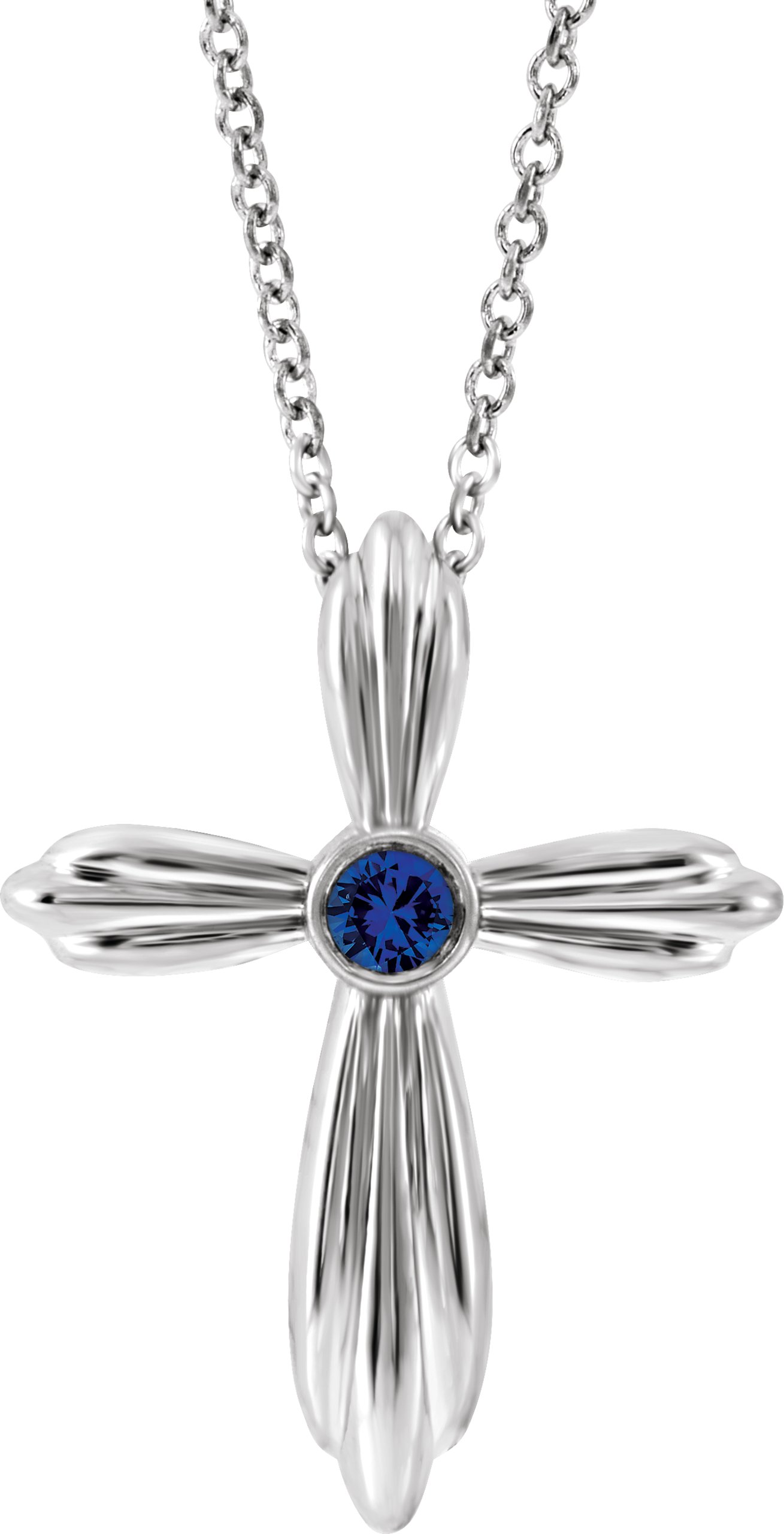 Sterling Silver Natural Blue Sapphire Cross 16-18" Necklace  
