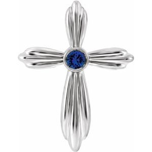 14K White Blue Sapphire Cross Pendant            