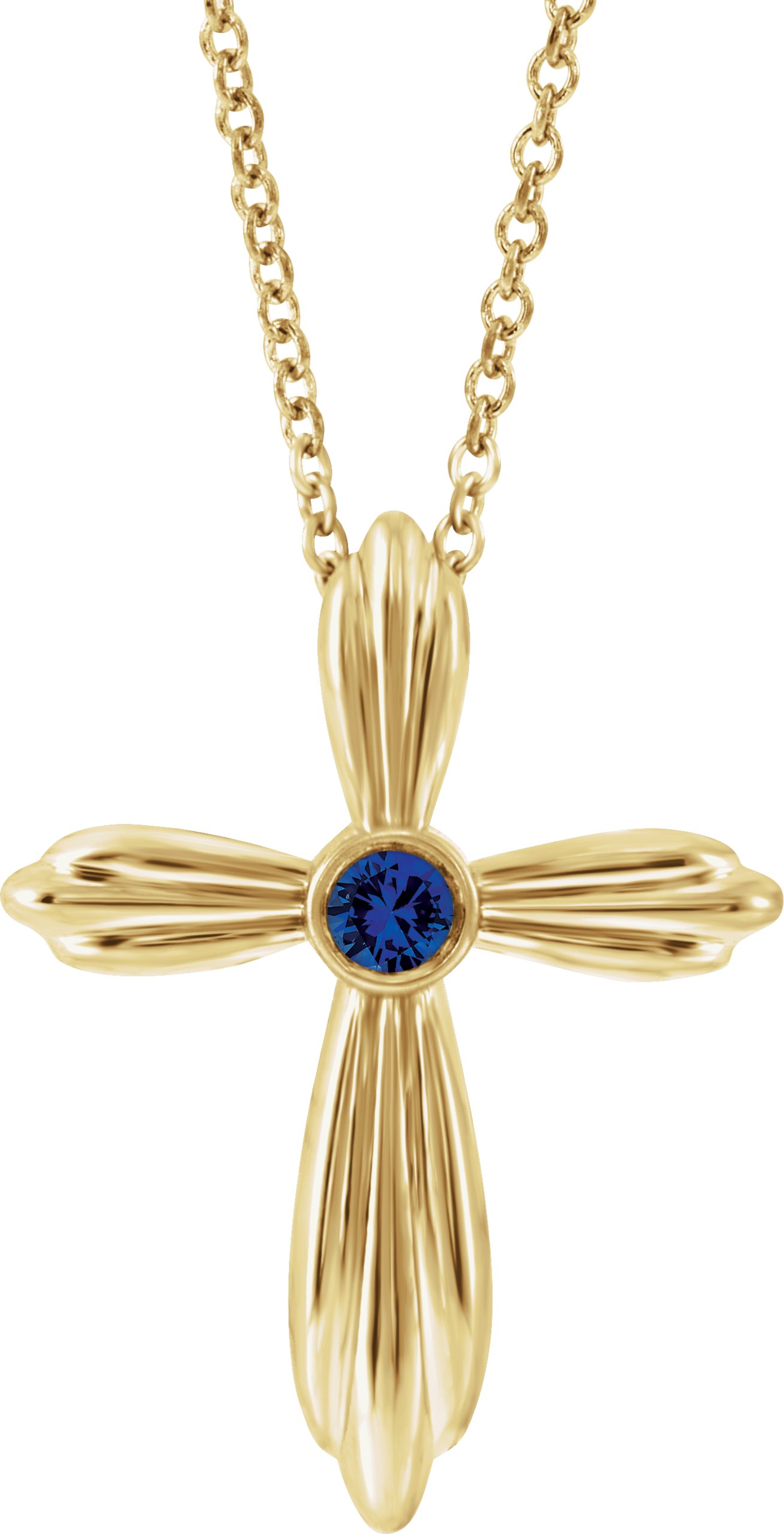 14K Yellow Lab-Grown Sapphire Cross 16-18 Necklace