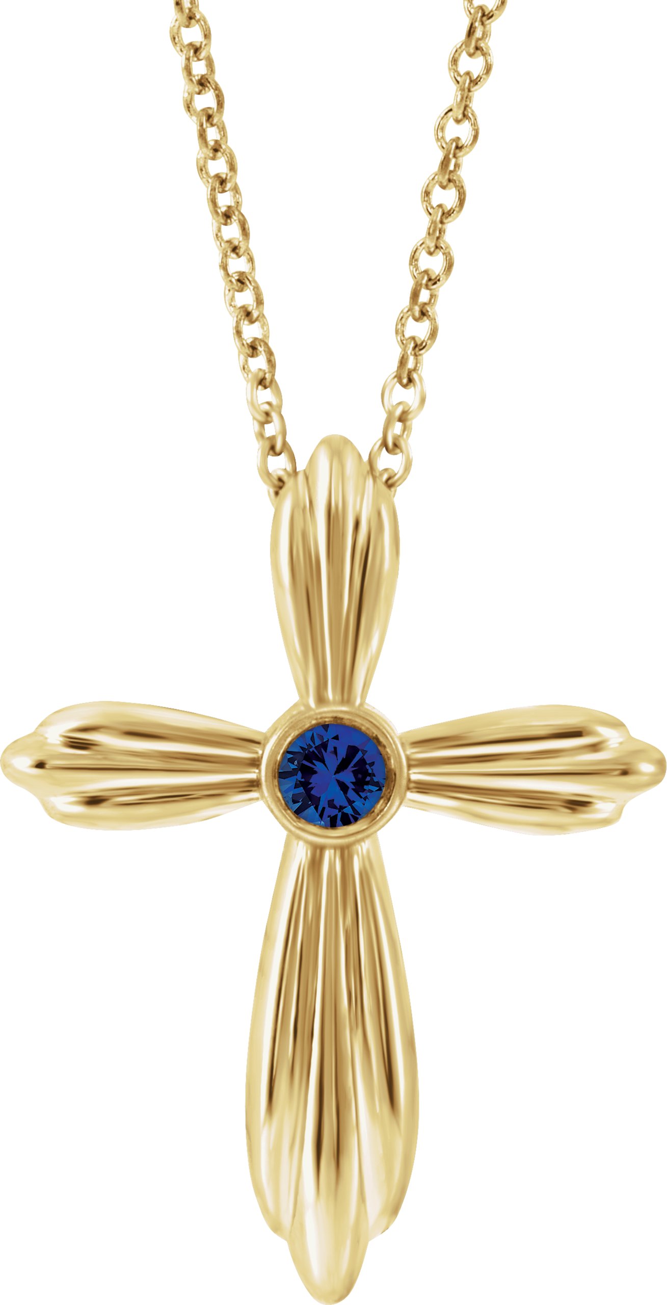 14K Yellow Lab-Grown Sapphire Cross 16-18" Necklace