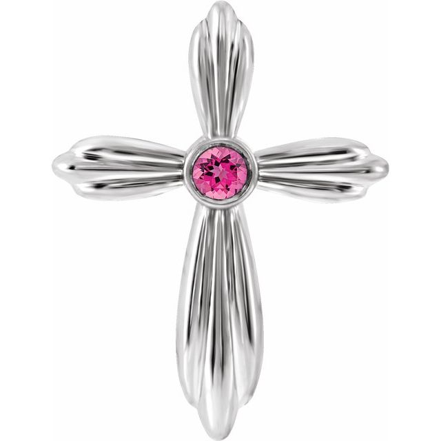 Platinum Natural Pink Tourmaline Cross Pendant        