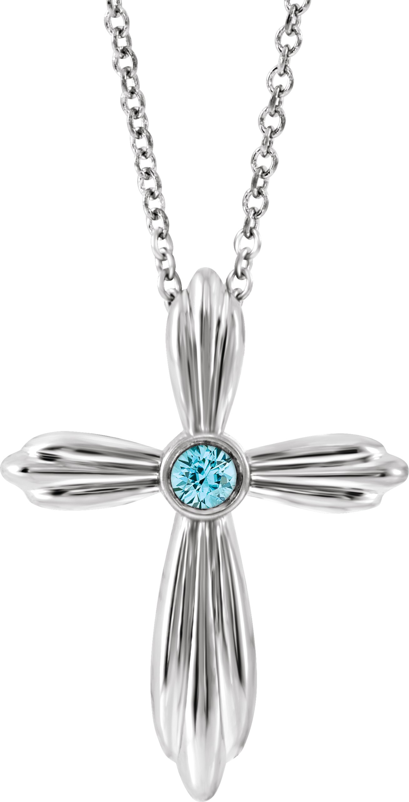 Sterling Silver Blue Zircon Cross 16-18" Necklace
