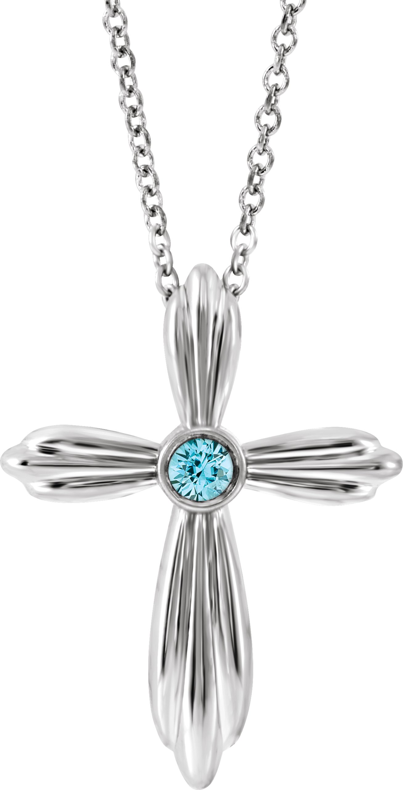 Platinum Natural Blue Zircon Cross 16-18" Necklace