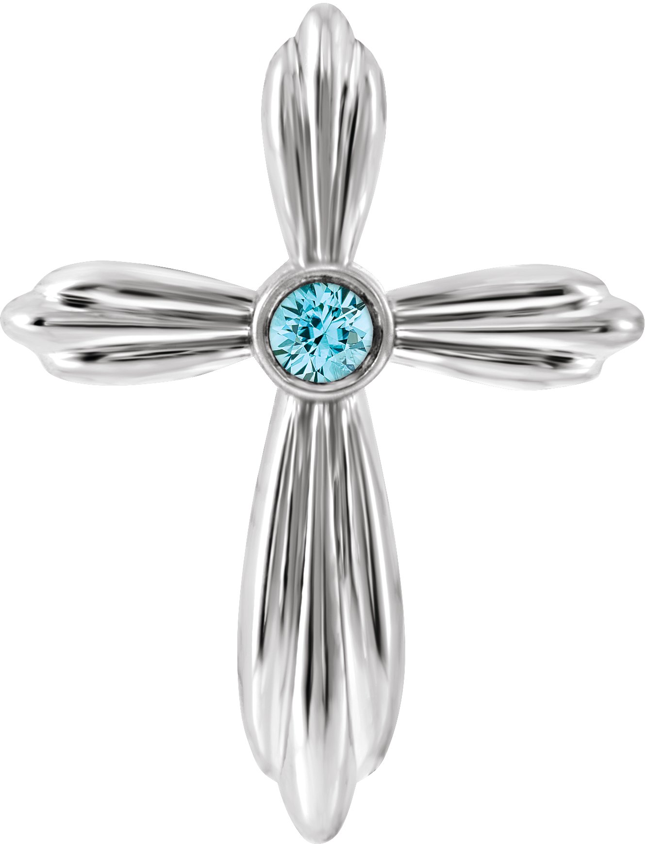 14K White Blue Zircon Cross Pendant     