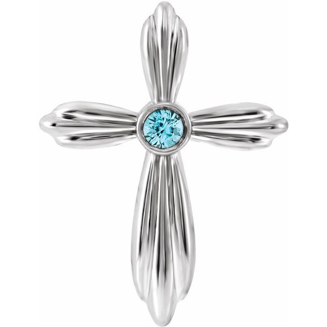 Platinum Natural Blue Zircon Cross Necklace    