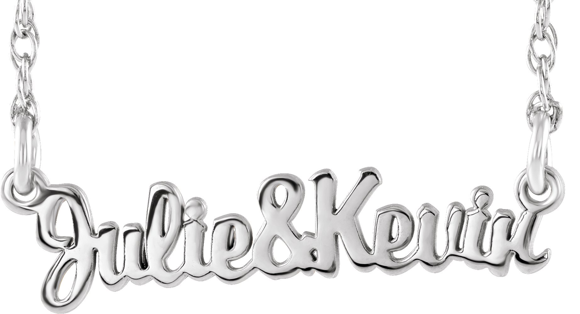 14K White Script Couples Name 16