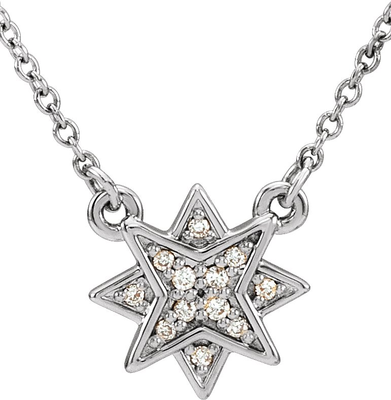 14K White .04 CTW Natural Diamond Star 16-18" Necklace