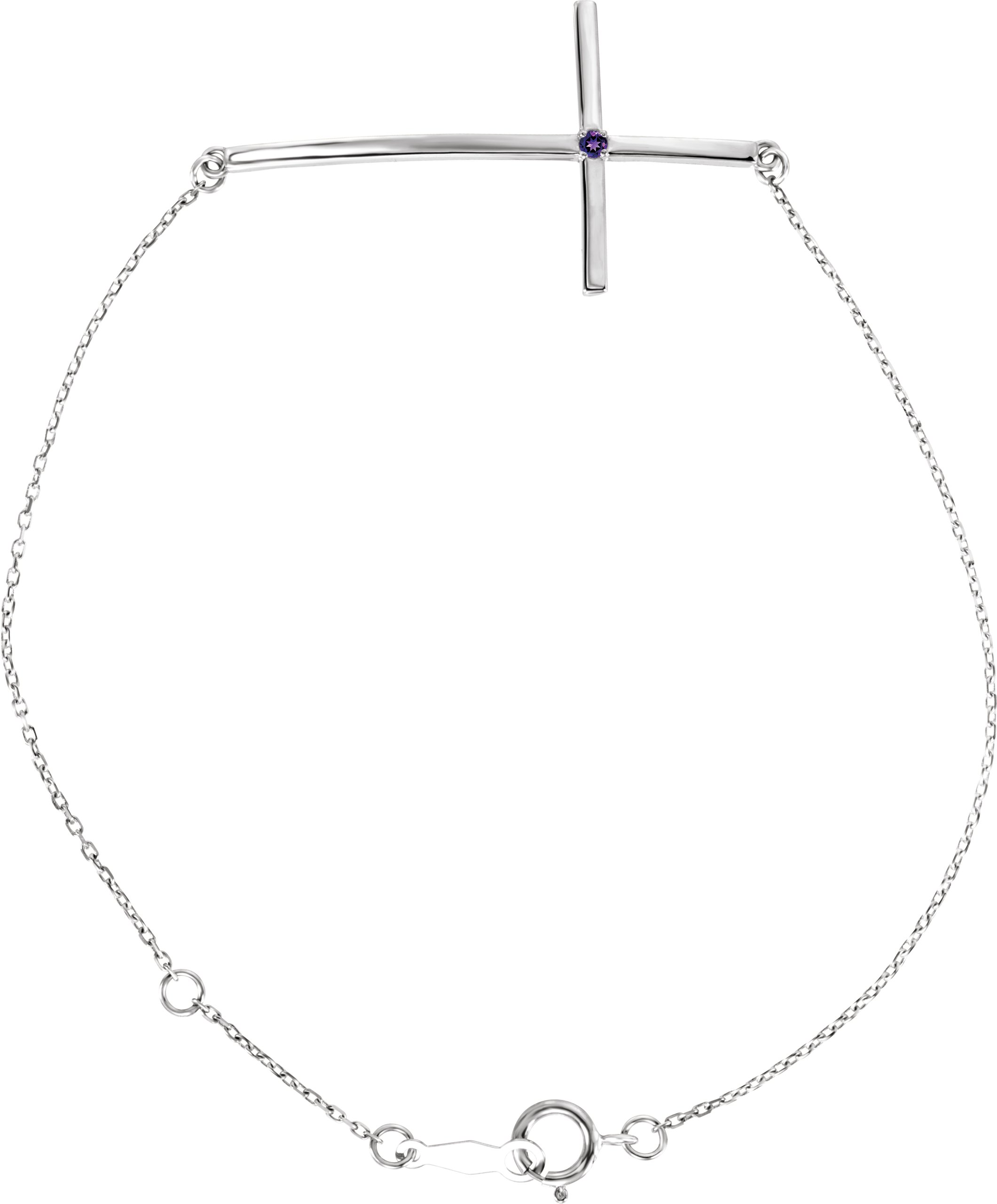 Sterling Silver Imitation Amethyst Sideways Cross 8" Bracelet