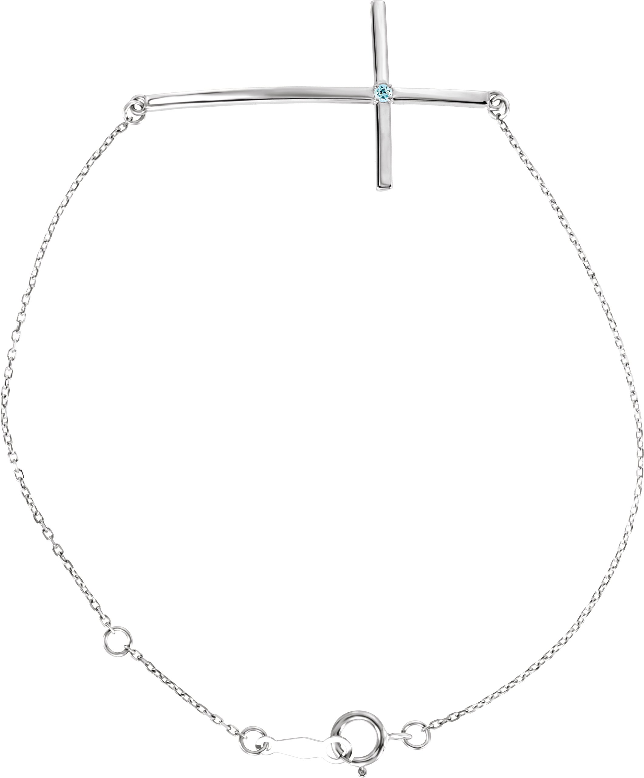 Sterling Silver Natural Aquamarine Sideways Cross 7-8" Bracelet