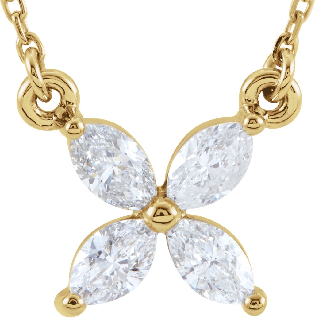 14K Yellow 1/2 CTW Diamond Floral-Inspired 16" Necklace