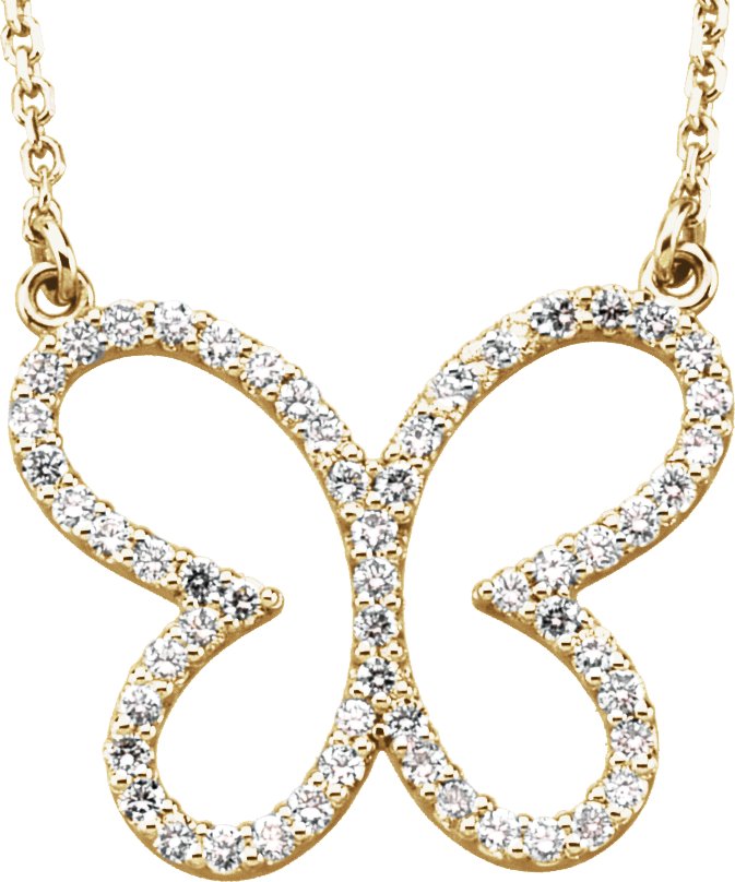 14K Yellow 1/4 CTW Diamond Butterfly 16" Necklace