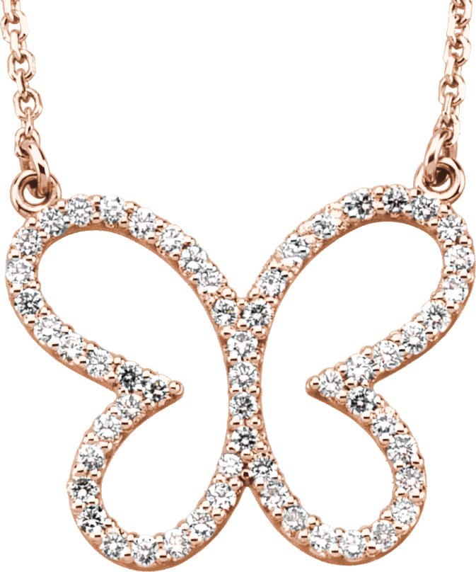 14K Rose 1/4 CTW Diamond Butterfly 16" Necklace