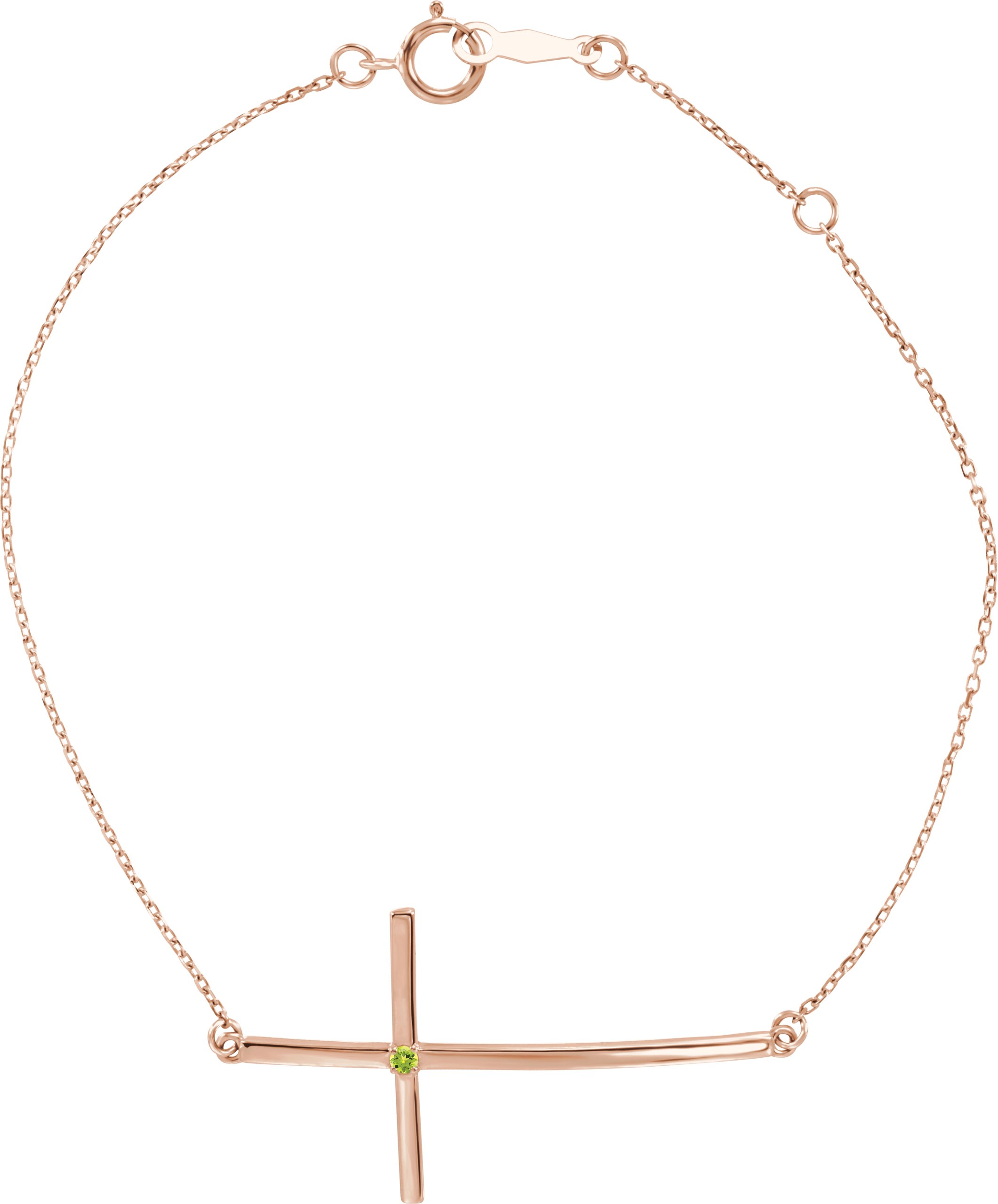 14K Rose Natural Peridot Sideways Cross 7-8" Bracelet