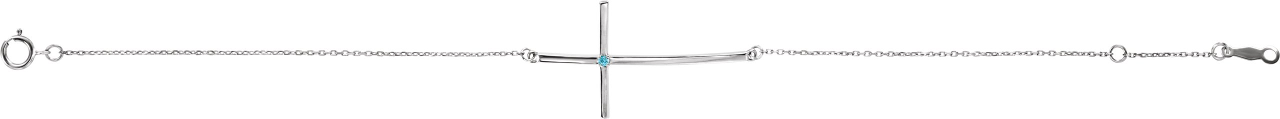 Sterling Silver Imitation Blue Zircon Sideways Cross 7-8 Bracelet