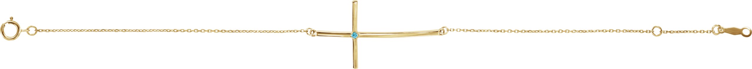 14K Yellow Blue Zircon Sideways Cross Bracelet