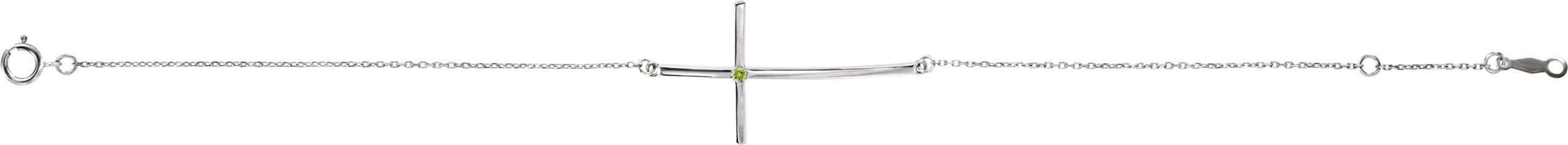 Sterling Silver Imitation Peridot Sideways Cross 7-8 Bracelet 