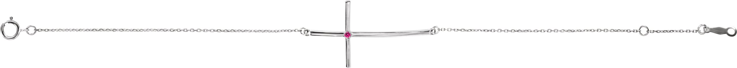 14K White Natural Pink Tourmaline Sideways Cross 7-8 Bracelet