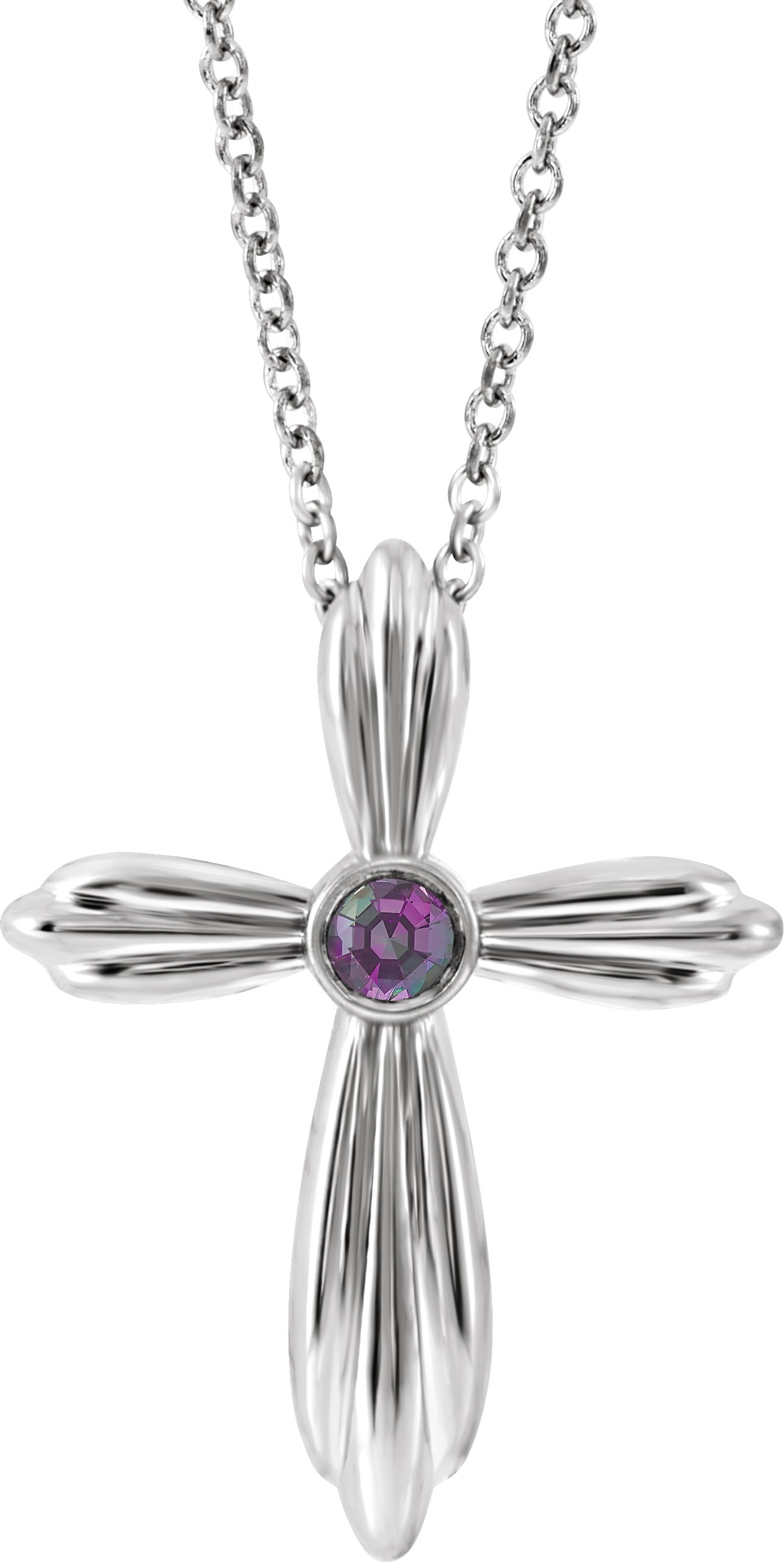 Sterling Silver Lab-Grown Alexandrite Cross 16-18" Necklace