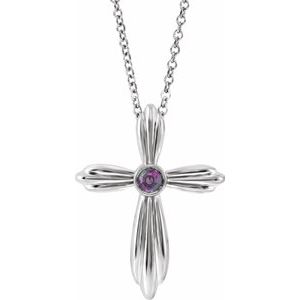 Sterling Silver Lab-Grown Alexandrite Cross 16-18" Necklace