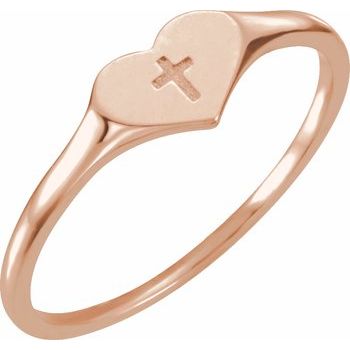 14K Rose Heart and Cross Ring Size 3