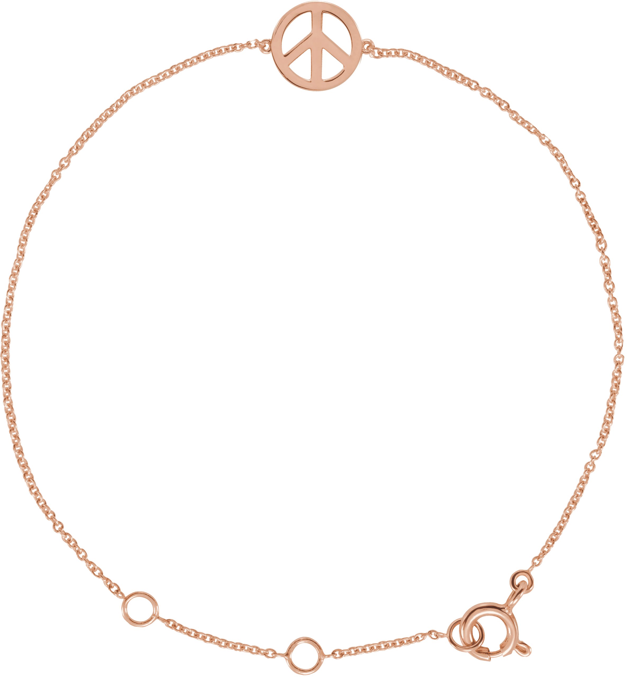 14K Rose Petite Peace Sign 5.75" - 6.75" Bracelet