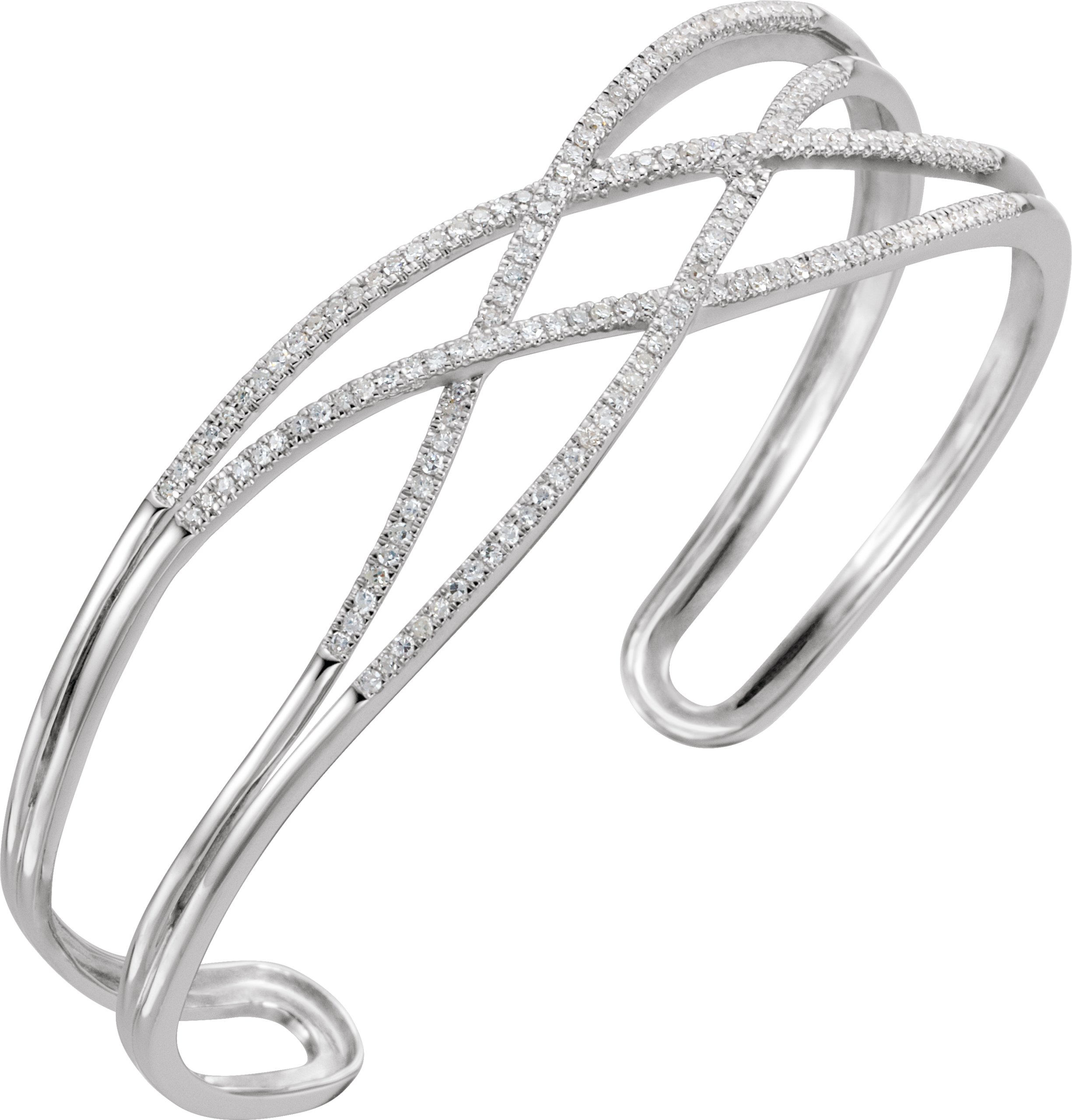 14K White 3/4 CTW Natural Diamond Criss-Cross Cuff 7 Bracelet 