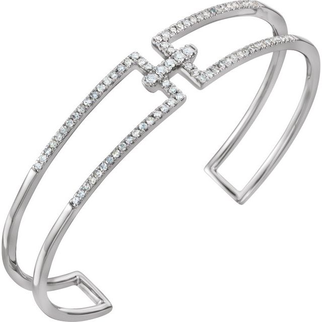 14K White 3/4 CTW Natural Diamond Cuff 6 Bracelet 