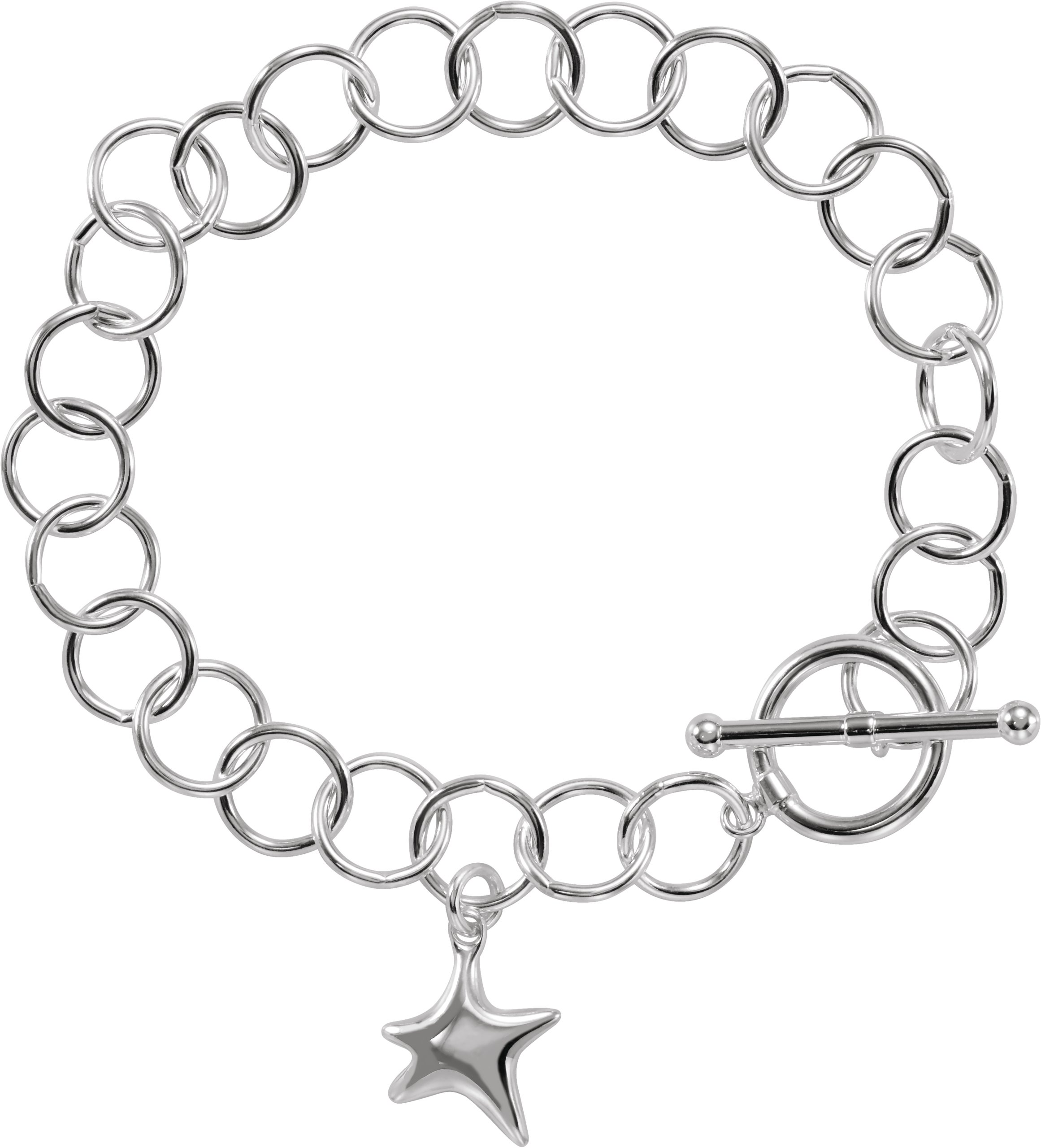 Sterling Silver 9.5 mm Star Charm 7 1/2" Bracelet 
