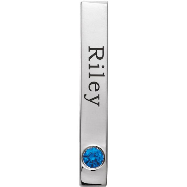 14K White Blue Sapphire Family Engravable Bar Slide Pendant